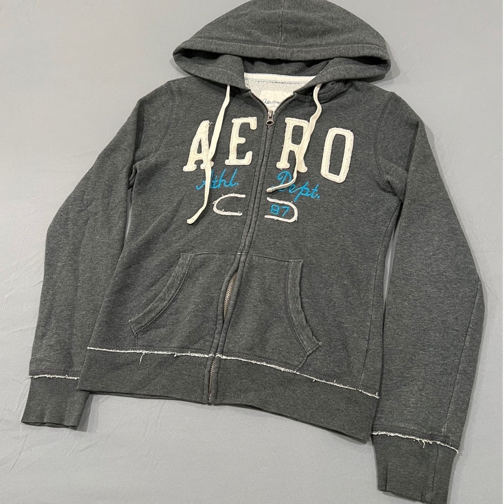 Aeropostale Womens Dark Gray Y2K Full Zip Hoodie Aero Athl Dept Small